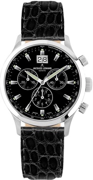 品牌： Jacques Lemans (雅克利曼) 型號： G-118A 系列： Geneve 類型： 男士石英計時手錶 製造地： 奧地利製造 (瑞士機芯) 材質： 不鏽鋼錶殼，藍寶石玻璃鏡面，真皮錶