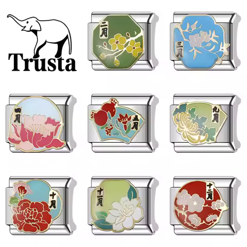 Trusta New Style January to December Japanese style Flowers Italian Links Fit 9mm Bracelet Stainless