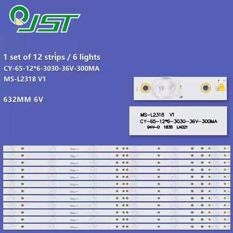 100% New 12pcs/Kit LED Strips for 65 TV DAEWOO U65V490AAM MS-L2318 V1 2018-01-09 CY-65-12*6-3030-36V