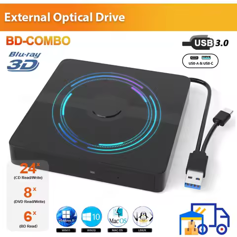 USB 3.0 External Blu-ray Drive Portable 3D BD-Combo Optical Drive CD DVD Player CD Burner Reader for
