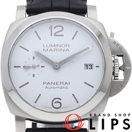 Panerai Luminor Marina Quaranta 40mm PAM01371 男士腕錶，不鏽鋼/皮革，白色，拋光，成色極佳（二手） - 錶盒，保固卡，不鏽鋼/皮革。