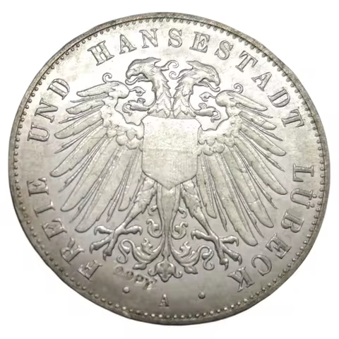 1904 Free Hanseatic city of Lubeck 5 Mark Silver Plated Copy Rare coin