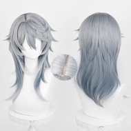 Rambut palsu Cosplay Ahad HSR 52cm Rambut Palsu Kecerunan Biru Kelabu Cosplay Anime Rambut Palsu Cos