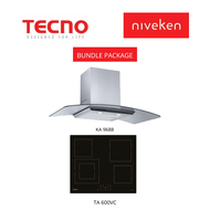 (HOOD + HOB) Tecno KA 9688 / KA9688 High Line Glass Chimney Cooker Hood + Tecno TA 600VC (60cm) 4-burner Vitro-Ceramic Hob