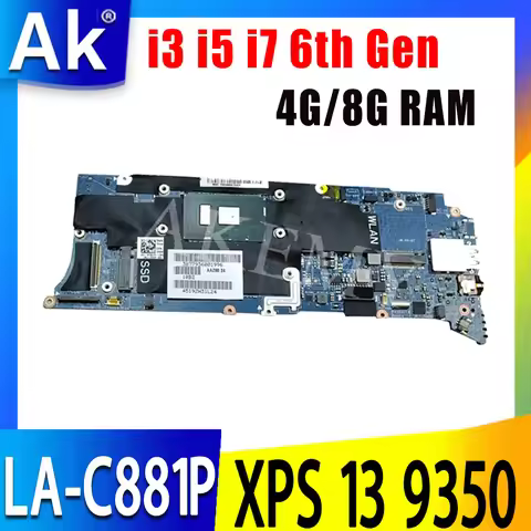For DELL XPS 13 9350 Laptop Motherboard LA-C881P AAZ00 i3 i5 i7 6th Gen RAM 4G/8G/16G CN-076F9T 076F