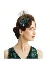 1920年代新娘髮飾孔雀羽毛髮夾頭飾復古羽毛珠寶為表演新娘婚禮派對頭箍