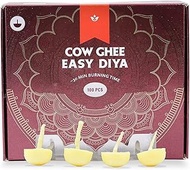 Premium Cow Ghee Diya (100 Pieces), 30min Burning Time, Wax Free Cow Ghee Diya Batti - Pack of 1