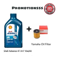 SHELL ADVANCE  10w-40  4T A×7  + YAMAHA OIL FILTER FOR YAMAHA Y15ZR, LC135,LAGENDA 115 FI, HONDA RS1