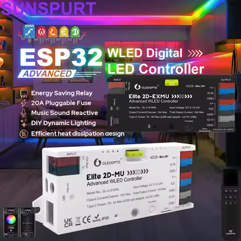 5GLEDOPTO 4 Channel ESP32 WLED Controller 017WL 15A Fuse Level Shifter UART Download DIY Dynamic Lig