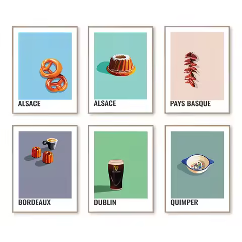 Minimalist France Cuisine Alsatian Pretzel Basque Cake Kouglof Dessert Food Poster Canvas Painting W