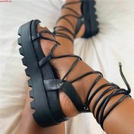 Women's Gladiator Sandal Woman Platform Wedge ss Tied Casual Shoe Summer Sexy Lady Ankle Wrap Lace U