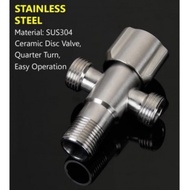 Quarter Turn Angle Valve 1/2 Inch 2 Way T Valve  Sus304 S/Steel Toilet Bathroom Penyambung Paip Tand