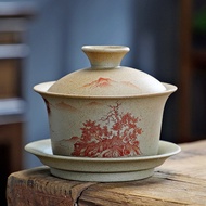 Stoneware Modified Sancai Gaiwan Kung Fu Tea Set Accessories Household Office Purple Clay Gaiwan Tea