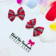Set of 2 red plaid hairpins, size 10cm (real photo handmade by KH)