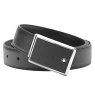 万宝龙 MONTBLANC 矩形边框十字纹印花黑色皮革板式带扣腰带 114421