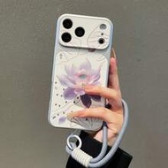 1 ชิ้น เคสโทรศัพท์ลายภาพวาดน้ำมันหยดน้ำดอกบัวหน้าต่างขนาดใหญ่ + สายรัดข้อมือ หนังเทียมชุบไฟฟ้า เข้าก
