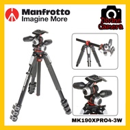 Manfrotto MK190XPRO4-3W Aluminum Tripod with 3-Way Pan/Tilt Head MK190XPRO4-3W