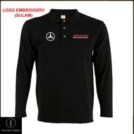 Microfiber Lengan Panjang Long Sleeve collar T Shirt Logo Embroidery Sulam AMG Motorsport Mercedes B