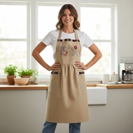 Korean Embroidery Apron Floral Patchwork Dress Apron Cooking Garden Apron Free Size