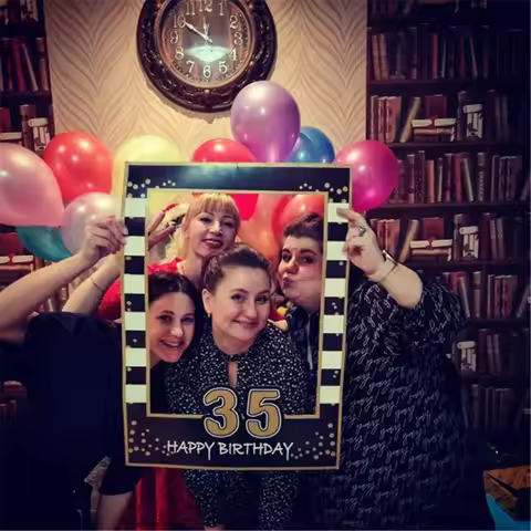 1Pcs 1st 30th 35th 40th 50th 60th Paper Frame Photo Booth Props Photobooth Happy Adult Birthday Phot