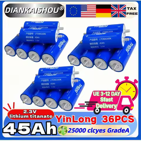 36pcs Yinlong 2.3v 45Ah LTO 66160K lithium titanate battery DIY 12V 24V 48V 72V solar storage RV car