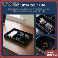 LIZMON Storage Tray, Leather Multi-function Stationery Organizer, Neat Arrange Moistureproof Desktop