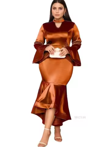 plus Size African Party Evening Dress Elegant Long Sleeve Polyester Long Gown Ankara Style for Women