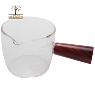 Glass Measuring Cup Espresso Shot Glass 75ML Triple Pitcher Barista Single Spouts with Wood Handle