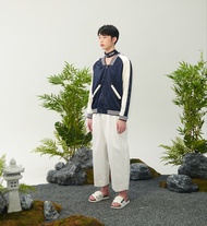 Maison L Bomd - Navy satin embroidery kiji bomber jacket