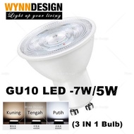 [3 in 1 Led GU10 Bulb] 5W/7W GU10 Led Bulb Wynn Design Daylight+Coolwhite+Warmwhite 3 Colour GU10 Bu