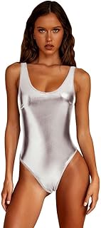 Rave Outfit Damen Festival Metallic Glänzend Rückenfrei Ganzkörper Badeanzug 80/90er Holographic Gym