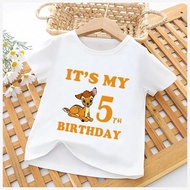 Cute Bambi Printed Cartoon Children's T-Shirt Is My 1 2 3 4 5 6 7 8 9th Birthday Baby Girl Clothing 