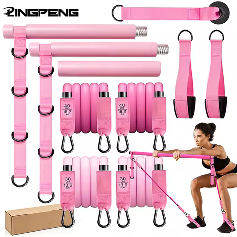 Multifunctional Pilates Bar Kit with Elastic Resistance Bands Adjustable Stretching Pilates Board Ho