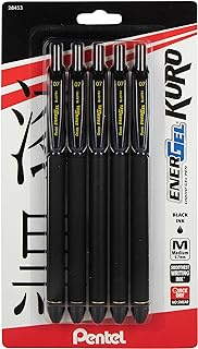Pentel EnerGel Kuro Liquid Gel Pen, (0.7mm) Medium line, Black Ink, 5 Pack