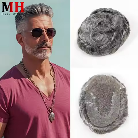 6x8/6x9/7x9/8x10 Q6 Base Toupee For Men Human Hair Natural Hairline Lace with PU Male Wig System Hai
