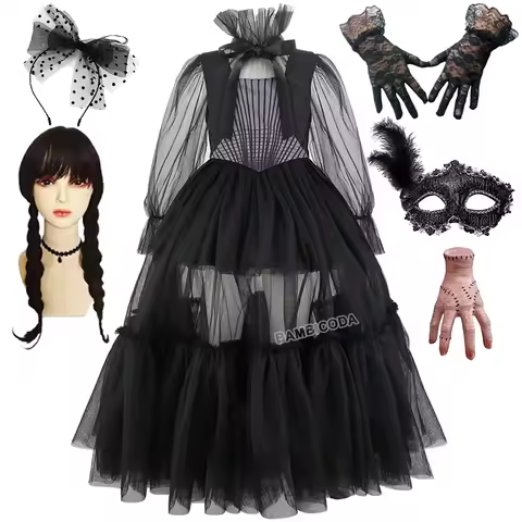 2025 TV Wednesday Addams Glow Collar Girls Gothic Dress Cosplay Mexican Alien Viral Halloween Hallow