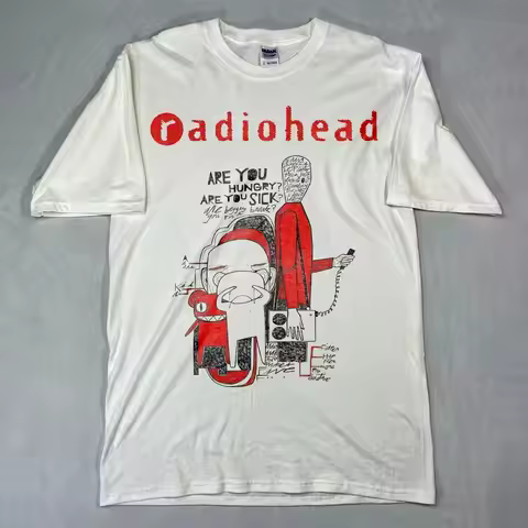 Vintage 90s Radiohead Rock Band Music White T-shirt Size S-5XL