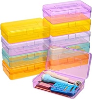 10 Pcs Plastic Pencil Boxes Bulk Clear Large Capacity Pencil Cases with Snap Tight Lid, Crayon Box Storage Organizer Containers for School Office Supplies Student Adult Multi Purpose (Colorful)