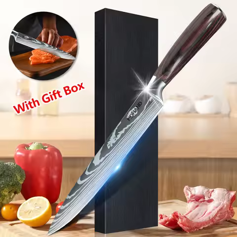 MDHAND Japanese Kitchen Knives German Stainless Steel 8 Inch Slicing Knife Sharp Razor Carving Knife