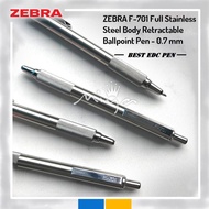 Zebra F-701 Full Stainless Steel Body Retractable Ballpoint Pen - 0.7 mm - Silver Body - Black Ink -