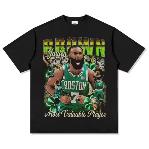 Vintage Boston Jaylen Brown Cotton Printed Short Sleeve T-shirt Basketball Fan Sports Training Top S