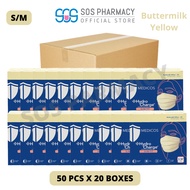 MEDICOS Slim Fit Size S/M 165 HydroCharge 4ply Surgical Face Mask Buttermilk Yellow (50's x 20 Boxes) - 1 Carton