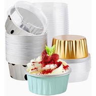 50PCS Warna Campuran Ramekin Pakai Pakai dengan penutup,5oz Mini Aluminium Foil Baking Cawan Pelapik