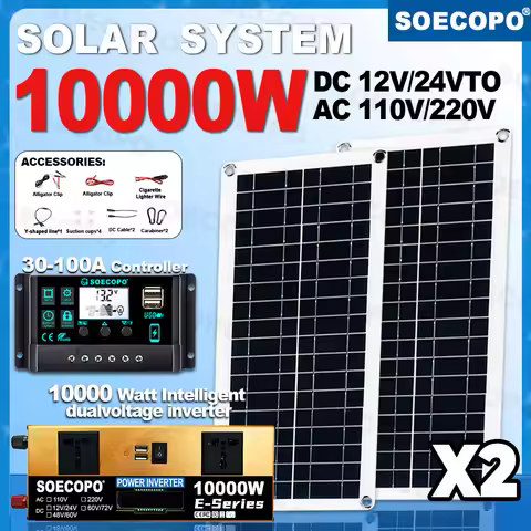 SOECOPO 10000W Camping Full Portable Solar Kit DC 12V - AC 110V/220V Inverter Complete Solar Power K