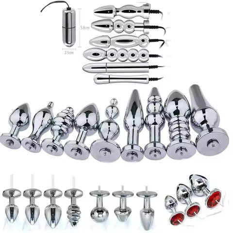 Electric Shock Stainless Steel Pulse Vaginal Anus Plug Butt Anal Plug E stim For Men Prostate Massag