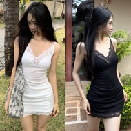 Evelyn Mini Dress Sexy Lace Strap Slim Fit Silk Fabric Short Korean Style Plain Color Wear To The Be
