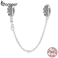 Bamoer 925 Sterling Sliver Charm Rose-Silver Silicone Safety Chain Accessory Design Simple DIY for B
