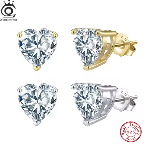 ORSA JEWELS Shiny and Romantic 925 Silver Stud Earrings with a Heart Zirconia, the Ultimate Jewelry 