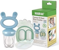 Haakaa Freeze-N-Feed Mini Combo with Silicone Food Feeder &amp; Silicone Mini Nibble Tray|Baby Solid Food Self Feeder|Breastmilk Popsicle Mold Storage &amp; Feeder for Soothing Baby Gums 1 PK (Sky Blue)