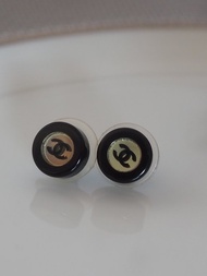 CHANEL 香奈兒 雙C 鏡面 夾式耳環 黑色 古著